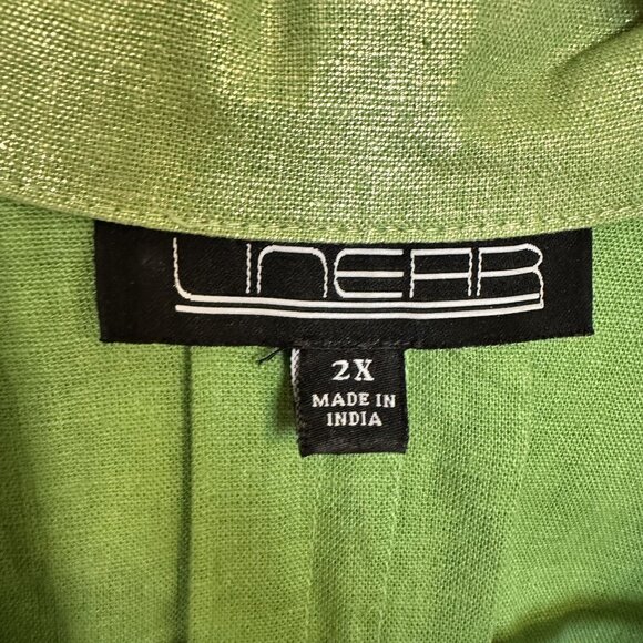 Linear Womens Lime Green Cardigan Linen Blend Jacket 2X India Open Front Pockets - Picture 2 of 10
